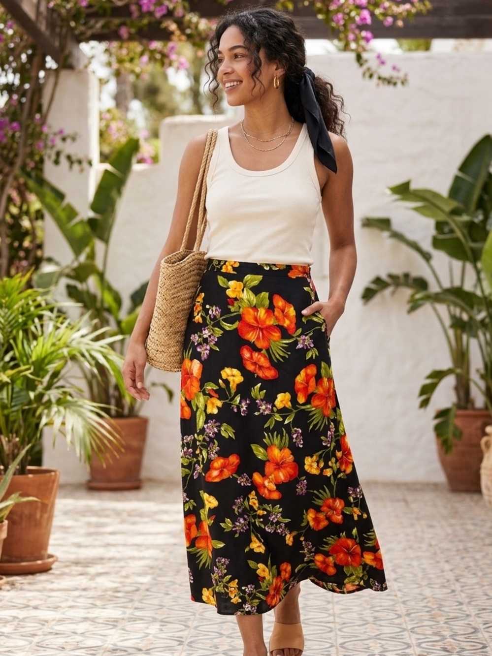 Jones NY 100% Silk Vintage Maxi Floral Skirt